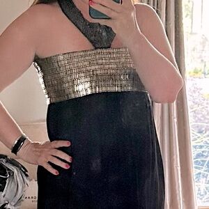 French Connection Strapless Black and Gold Dress